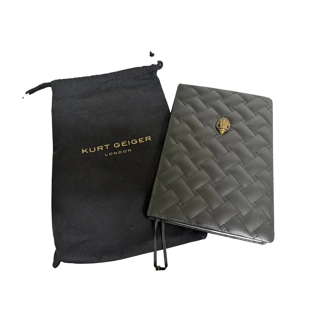 Kurt Geiger London Shoreditch Black Quilted Notebook Eagle Head Charm Journal